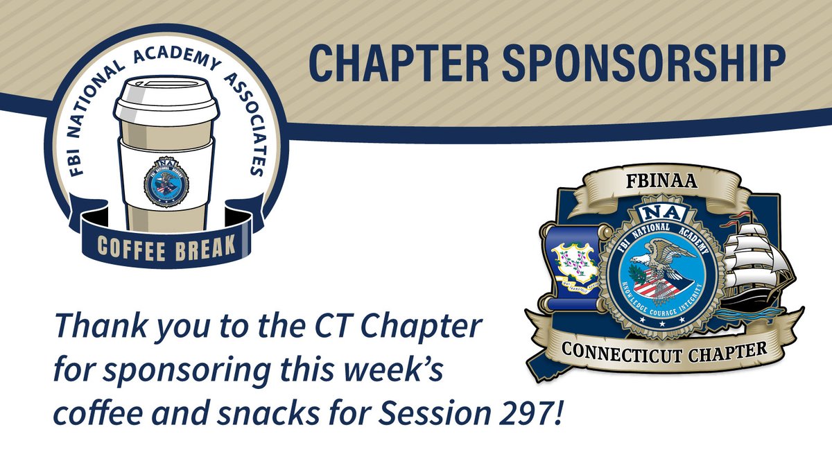 FBINAAQuantico's tweet image. It’s Day 2 of Week 6 for Session 297! A big thank you to the Connecticut Chapter for sponsoring snacks and coffee for our students this week. ☕🍎#FBINAA #ConnecticutChapter #Session297
