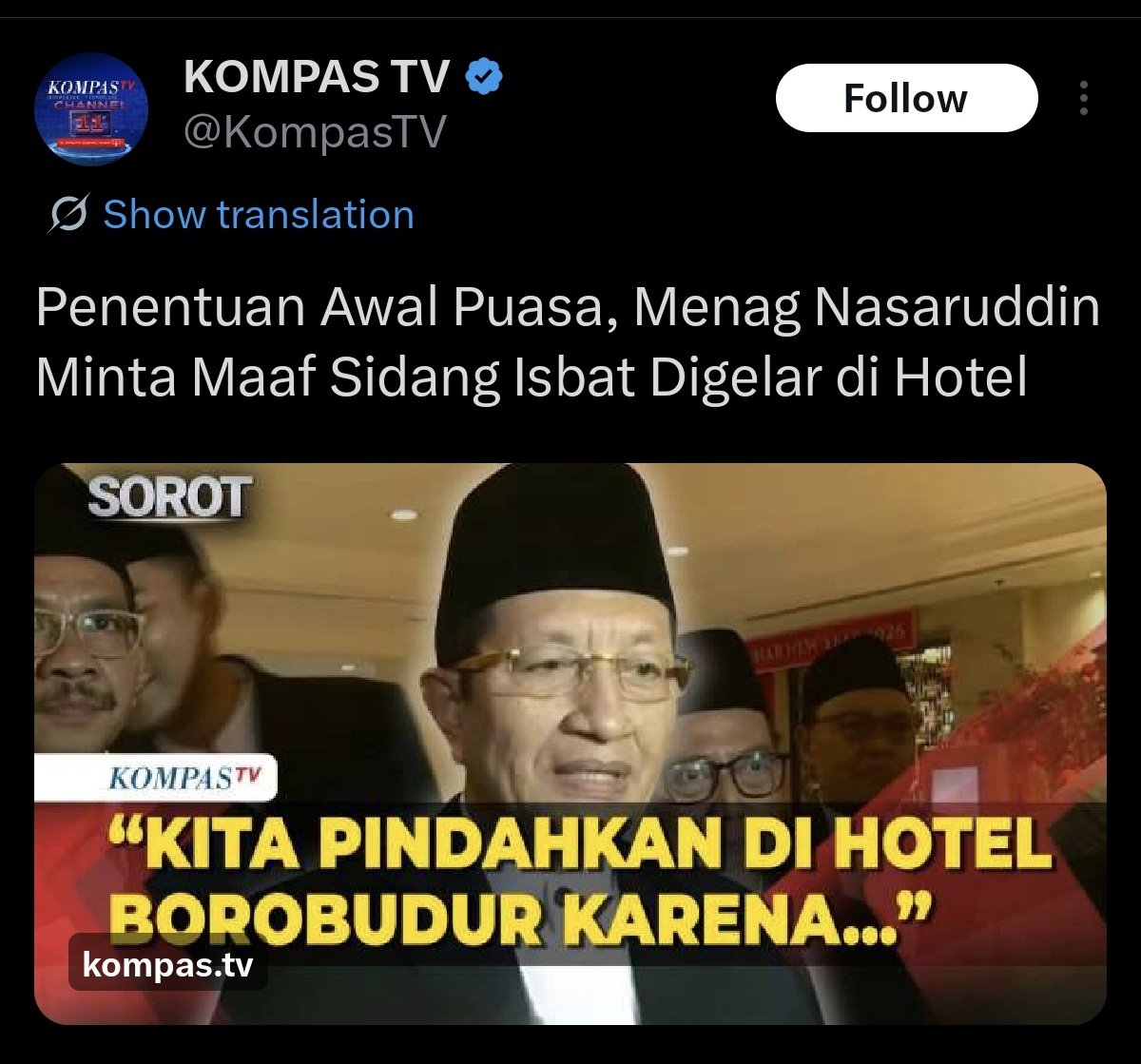 Gpp pak. Insyallah kami maafkan.
Kami paham kok, untuk acara sepenting itu perlu tempat yang nyaman, tenang, dan kondusif.

Dipilihnya Hotel Borobudur pasti karena dekat dengan kantor <a href="/Kemenag_RI/">Kementerian Agama RI</a> juga kan pak. Cuma tinggal jalan kaki nyeberang Lapangan Banteng.

Rakyat Ikhlas.