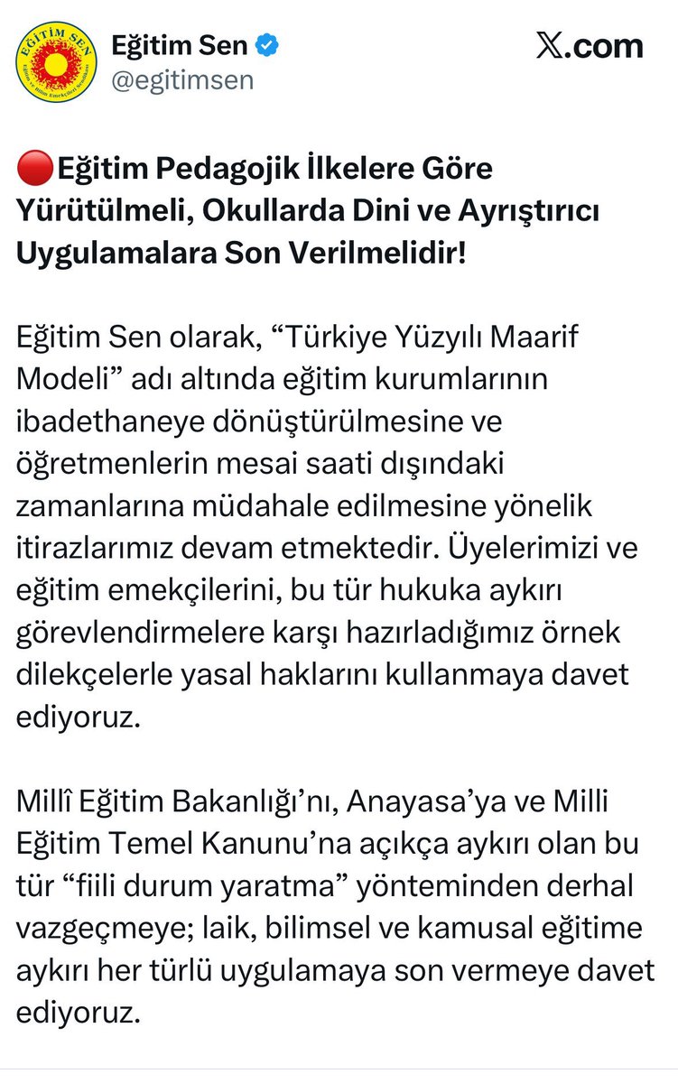 _AliKaya's tweet photo. Ramazan Ayından Rahatsız Olan Zihniyet Yine İş Başında!

Millî Eğitim Bakanlığı’nın okullarda Ramazan ayının anlam ve önemine uygun etkinlikler gerçekleştirilmesine yönelik kararını hazmedemeyenler yine sahneye çıktı. Adı sendika olan ama milletin değerleriyle kavgalı duruşu artık tescillenmiş çevreler, öğretmenleri görev yapmamaya çağırarak bir kez daha ideolojik reflekslerini ortaya koydu.

Ne zaman bu milletin inancı, kültürü, medeniyet kökleri gündeme gelse aynı çevreler aynı telaşla ortaya çıkıyor.

Yılbaşı çamı süslenirken “evrensel kültür” diyenler,
Noel etkinliklerini “çoğulculuk” diye savunanlar,
Sapkın ideolojilere alan açılırken “özgürlük” nutku atanlar,
Okul bahçesinde düzenlenen mezuniyet töreninde şampanya patlatanlar…

Ramazan söz konusu olduğunda birden bire “laiklik elden gidiyor” yaygarasına başlıyor.

Bu çifte standart değildir de nedir?

Ramazan; bu milletin ortak hafızasıdır.
Ramazan; paylaşmanın, dayanışmanın, merhametin adıdır.
Ramazan; çocuklarımızın kültürel kimliğinin ayrılmaz bir parçasıdır.

Okullarda Ramazan sevincinin yaşatılmasına karşı çıkmak, pedagojiyi bahane ederek inanca mesafe koymaktır. Öğretmeni, Bakanlığın müfredata uygun şekilde planladığı etkinlikleri yerine getirmemeye çağırmak sendikal hak arayışı değil; ideolojik dayatmadır.

Sendikacılık; üyeyi siyasi ve ideolojik hesapların aparatı yapmak değildir.
Sendikacılık; öğretmeni görev ihlaline teşvik etmek hiç değildir.

Milletimizin değerleriyle kavgalı bu anlayış yıllardır aynı dili kullanıyor. Dün başörtüsüne karşı çıkan, dün Diyarbakır annelerine mesafe koyan, dün milli hassasiyetlere burun kıvıran zihniyet bugün de Ramazan’dan rahatsız olduğunu açıkça ilan ediyor.

Ama şunu çok iyi bilsinler:

Bu millet 28 Şubat karanlığını geride bıraktı.
Bu millet inancına uzanan eli tanır.
Bu millet çifte standardı da, ideolojik maskeleri de görür.

Ramazan etkinliklerinden rahatsız olanlar olabilir.
Ancak bu milletin değerleri üzerinden hesap yapmaya çalışanlar, eğitim çalışanlarımız nezdinde de karşılık bulamayacaktır.

Ramazan’ın bereketi de, bu milletin iradesi de bu ideolojik hazımsızlıktan büyüktür.

#Ramazan
#DeğerlerEğitimi
#EğitimBirSen
#Ebsİzmir1