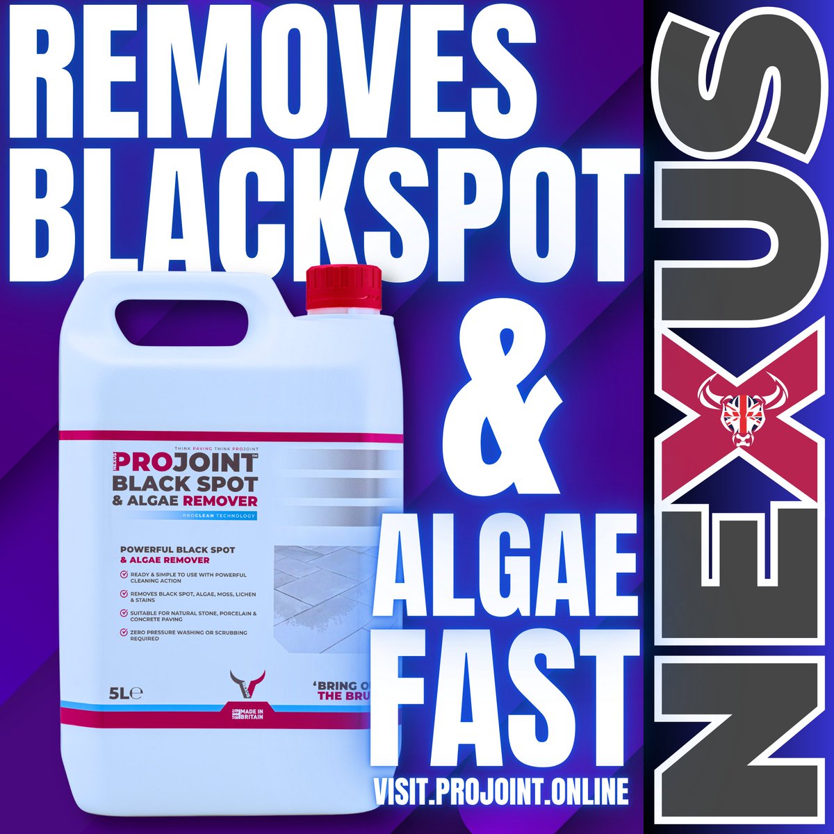 NexusProSystems's tweet photo. Destroy that Blackspot &amp; Algae &amp; revitalise your paving! - ProJoint Blackspot Remover - On sale now! #projointblackspotremover https://t.co/Z6hc7B33or