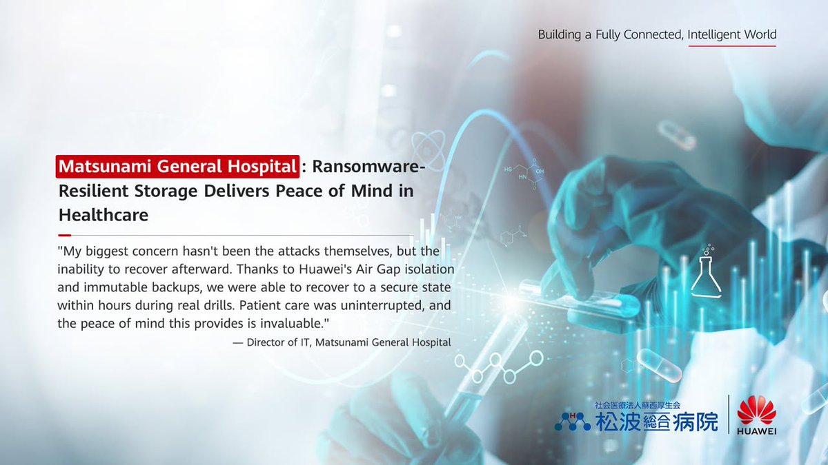 Scopri come il Matsunami General Hospital protegge i dati con la Huawei Ransomware Protection Storage Solution. Grazie allo storage all-flash OceanStor Dorado, la velocità di ripristino è 10 volte più veloce.
Per saperne di più: bit.ly/4tanYKG