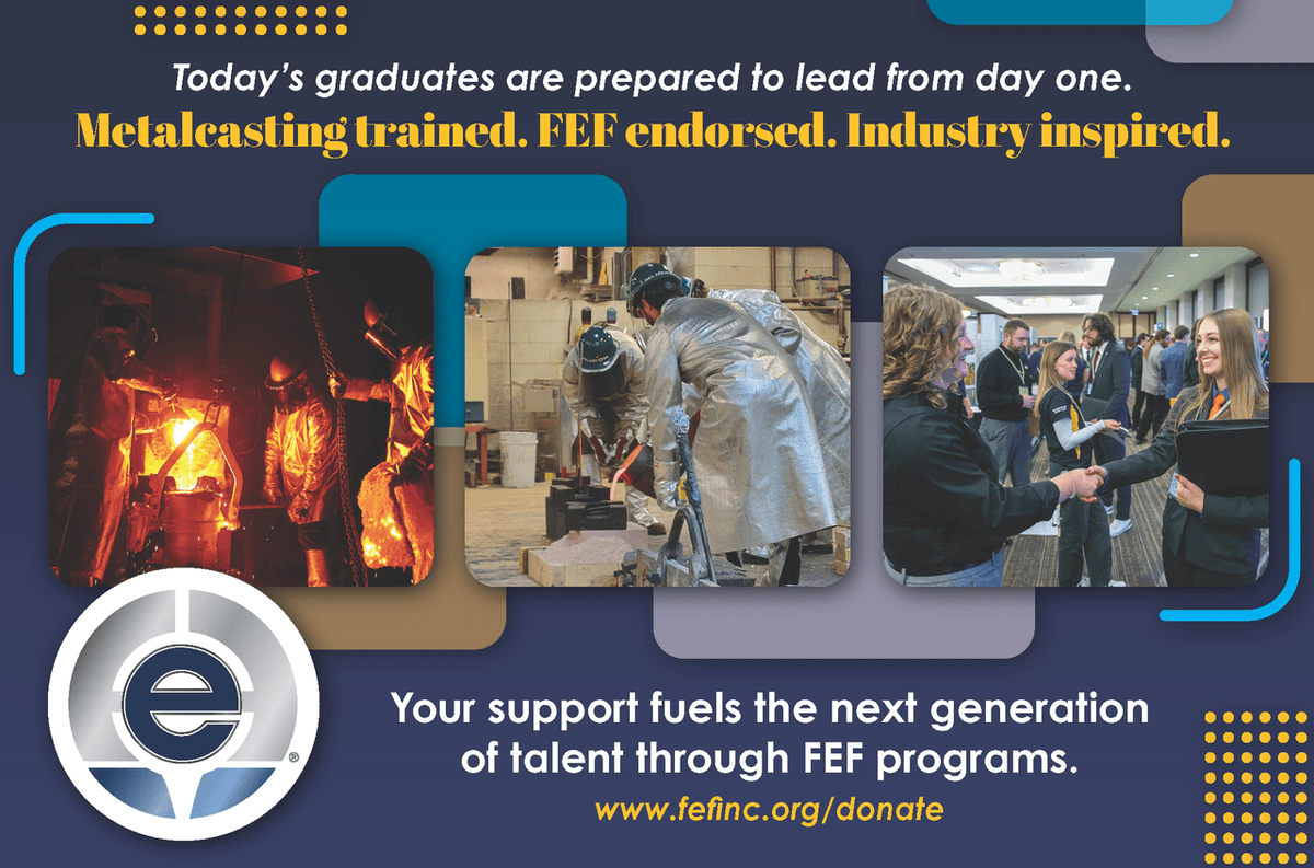 Your support helps develop career-ready graduates prepared to step into our industry with confidence. 🎓⚙️🔥

Forward Together. It starts here.
🔗 fefinc.org/donate 

#weareFEF #FEF #ForwardTogether #MetalCasting #Foundry #FoundryEducation