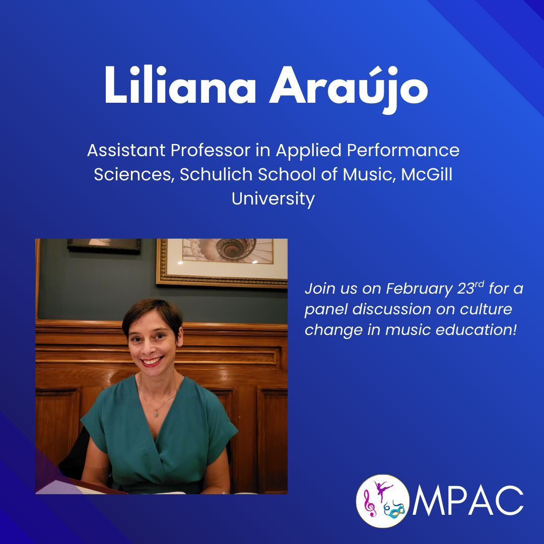 MPACanada_'s tweet photo. Liliana Araújo is an Assistant Professor at @schulichmusic. Join us on February 23rd at 3pm EST for a FREE webinar on culture change in #musiceducation featuring Liliana and other panelists! 

Register here: https://t.co/mOdS7oZESV 
#musicianshealth #musicians #conservatoire https://t.co/JJtRcFZu7S