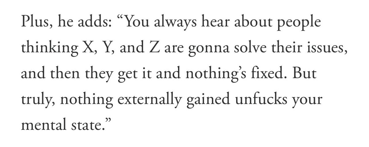 ‘nothing externally gained unfucks your mental state’ thank you hudson for always providing good quotes