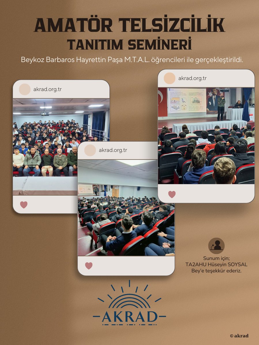 AkradTR's tweet photo. Beykoz Barbaros Hayrettin Paşa M.T.A.L. öğrencilerine yönelik Amatör Telsizcilik Tanıtım Semineri gerçekleştirildi.

#akrad #amatörtelsizcilik #telsiz #seminer https://t.co/qjodeperRl