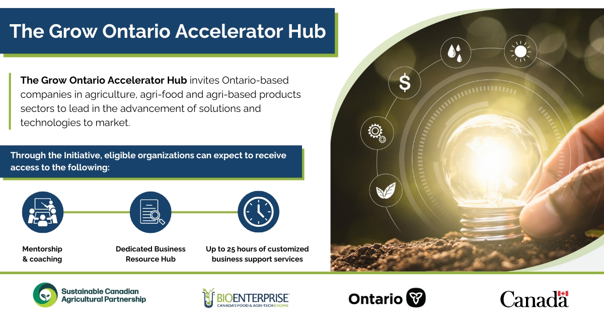 💡Applications are now open for the Grow Ontario Accelerator Hub (GOAH) Initiative! Gain access to customized mentorship, tailored business resources, &amp; connections to funding &amp; vital services. Learn more &amp; apply  ➡️ ow.ly/LgTP50Yh0ln

#OntarioAg #AgriFood #Agribusiness