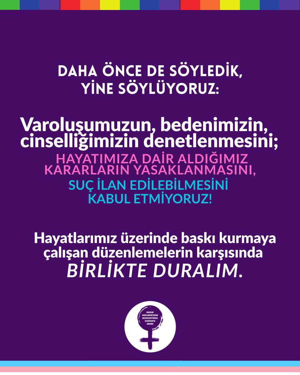 Nefret ve Ayrımcılık Yasasını Kabul Etmiyoruz!

Varoluşumuzun, bedenimizin, cinselliğimizin denetlenmesini; hayatlarımıza dair aldığımız kararların suç ilan edilebilmesini kabul etmiyoruz!

Hayatlarımız üzerinde baskı kurmaya çalışan düzenlemelerin karşısında birlikte duralım!