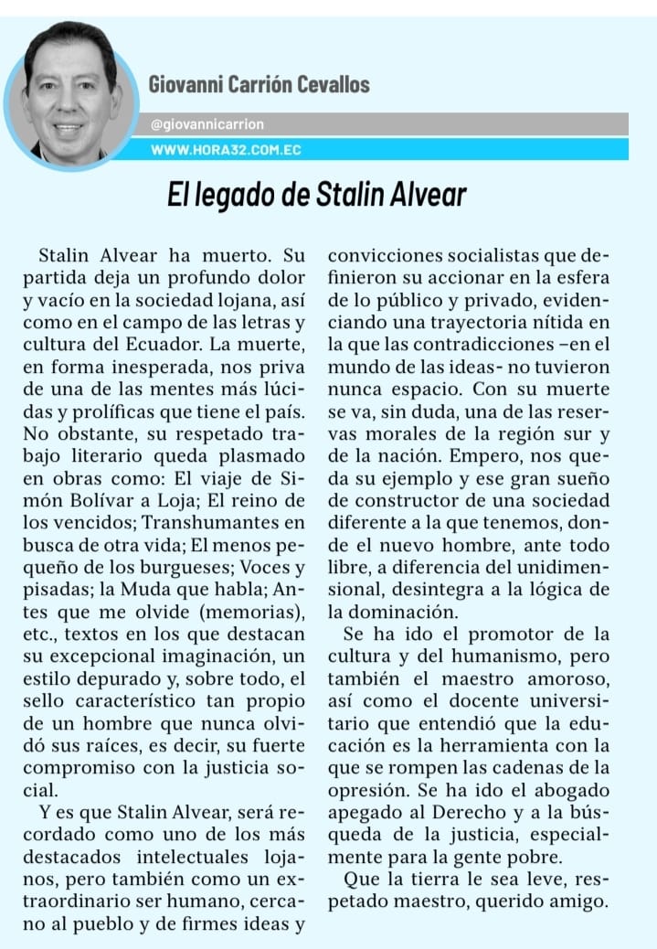 Buen día. Comparto mi opinión: El legado de Stalin Alvear.

Vía <a href="/HORA32LOJA/">HORA32</a>