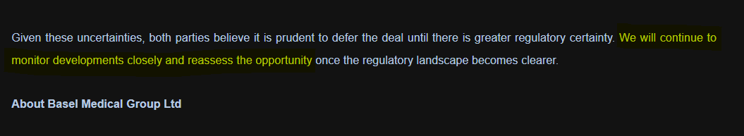 $BMGL last year they entered a USD $1 Billion Bitcoin (BTC) Purchase Agreement

- ''Basel Medical Group Ltd (NASDAQ:BMGL) has entered into a purchase agreement to acquire up to 10,000 Bitcoin, valued at approximately US$1 billion''

Later they said they are putting the