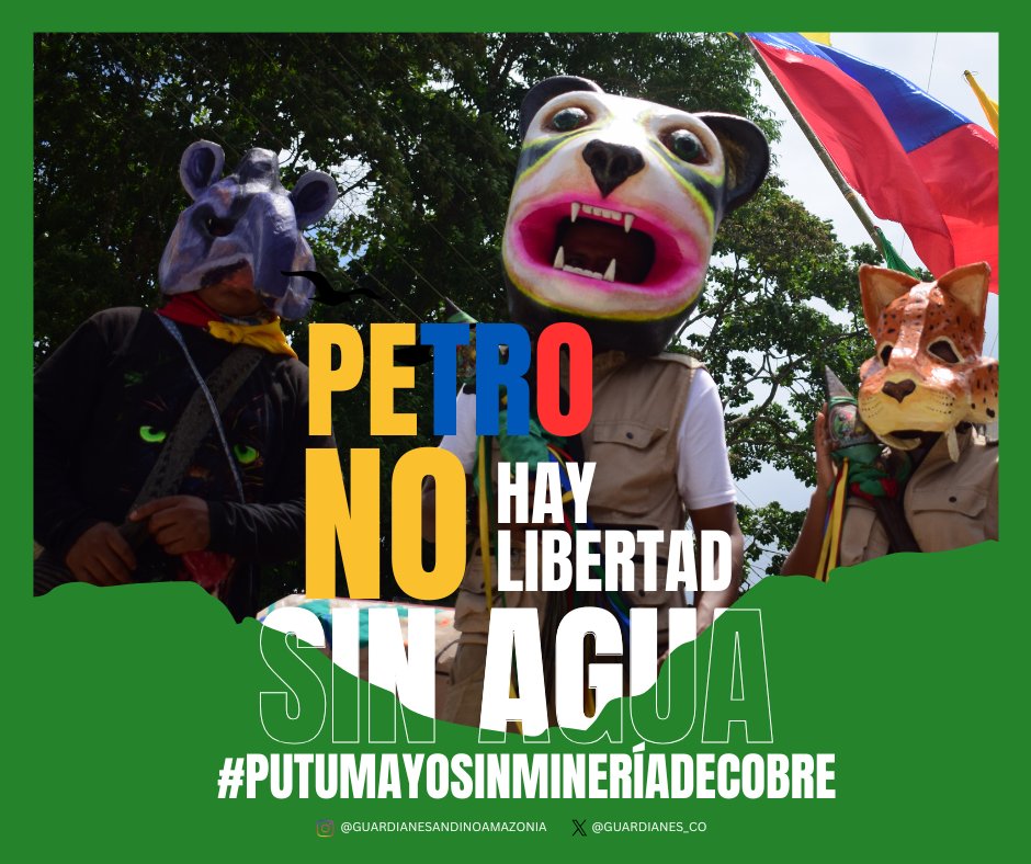 Guardianes_CO's tweet photo. @petrogustavo ✊🏾El cobre para la transición energética no nos debe costar la vida. 🐯#Putumayo es un corredor de biodiversidad entre los andes y la Amazonía, no distrito minero. @MarnIris @PalmaEdwin @IreneVelezT @infopresidencia
@infopresidencia https://t.co/38yiVxrzQx