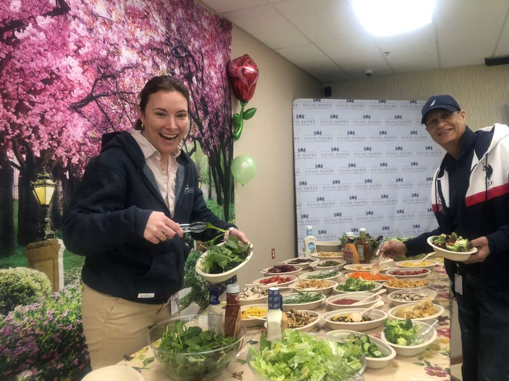 Blooming with appreciation this National Floral Day at Royal Suites Healthcare and Rehabilitation! 🌸✨ Staff and residents celebrate with beautiful floral pendant creations and fresh, garden-inspired salads. 

#NationalFloralDay #RoyalSuites #BloomTogether #StaffAppreciation