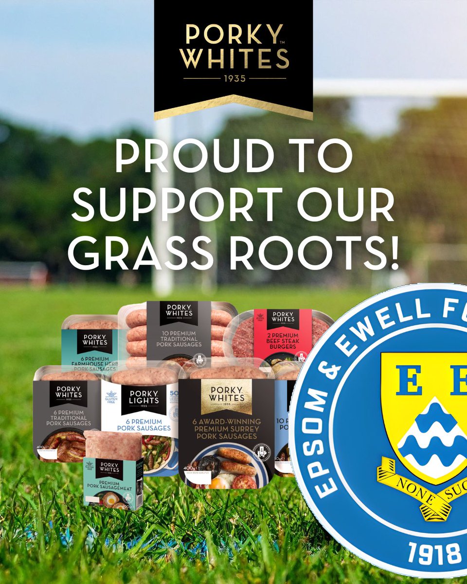 EpsomEwellFC's tweet photo. 📣 Announcement: We’re delighted to welcome Porky Whites as our new commercial partners! A family-run brand with 90+ years of heritage, now supplying their famous sausages to our tea hut — we can’t wait to tuck in! 🌭
#Announcement #WelcomePartner #MatchdayFood #CommunityClub https://t.co/rtXPGhbh4U