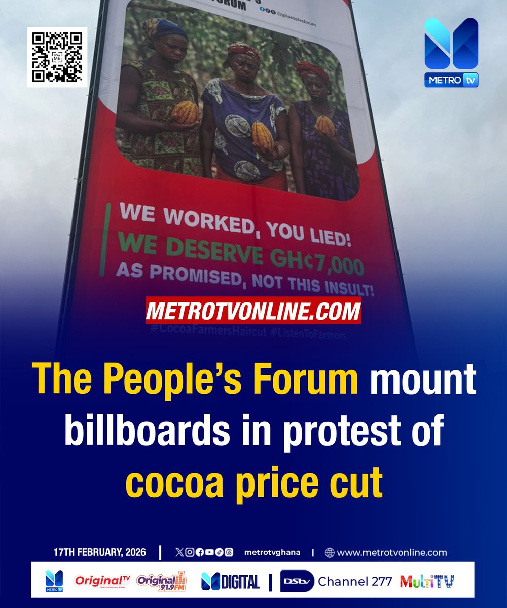 The People's Forum mount billboards in protest of Cocoa Price Cut. 

Click here for more stories👇
metrotvonline.com

#MetroNews #metrotvonline