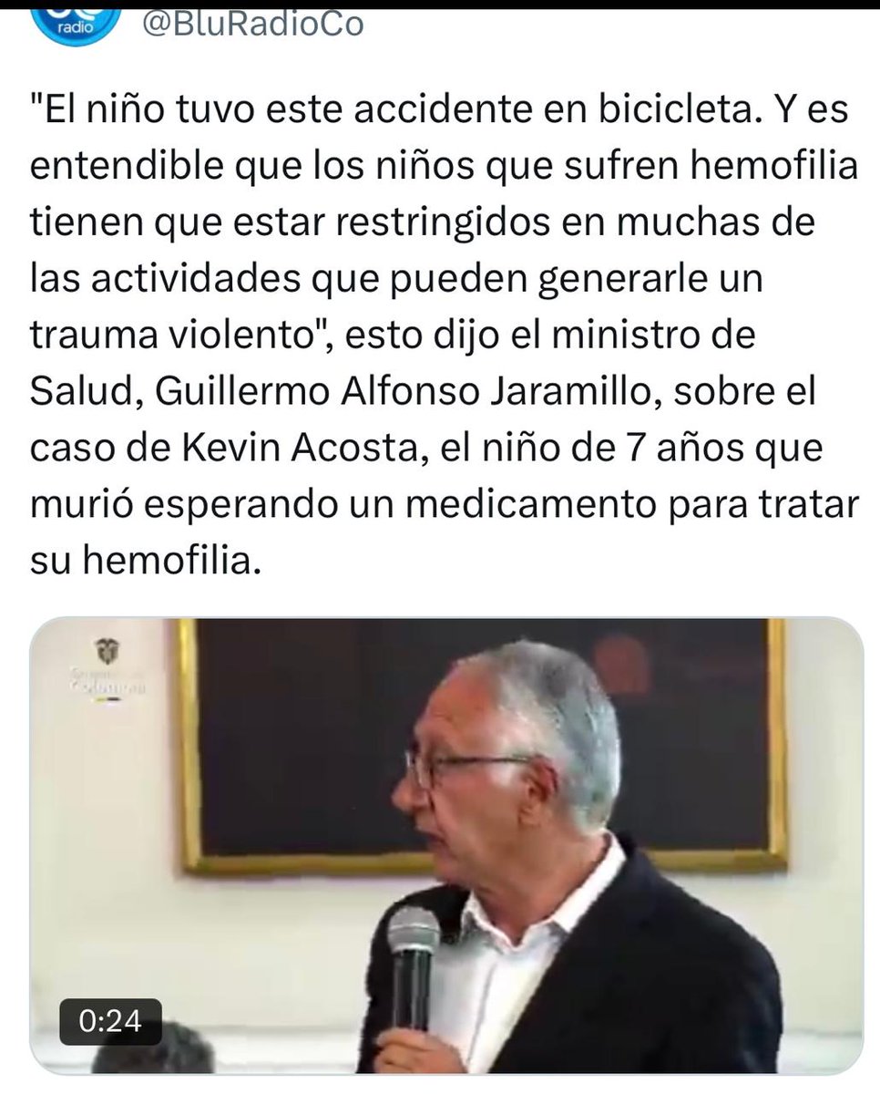 Petro y Jaramillo tienen mala condición humana. Malos bichos.

Culpar a la madre de Kevin Acosta, el niño hemofílico que murió, es una canallada. 

4.215 hemofílicos registrados en el país llevan dos meses sin recibir su medicamento porque el gobierno no paga.

Infame eludir su