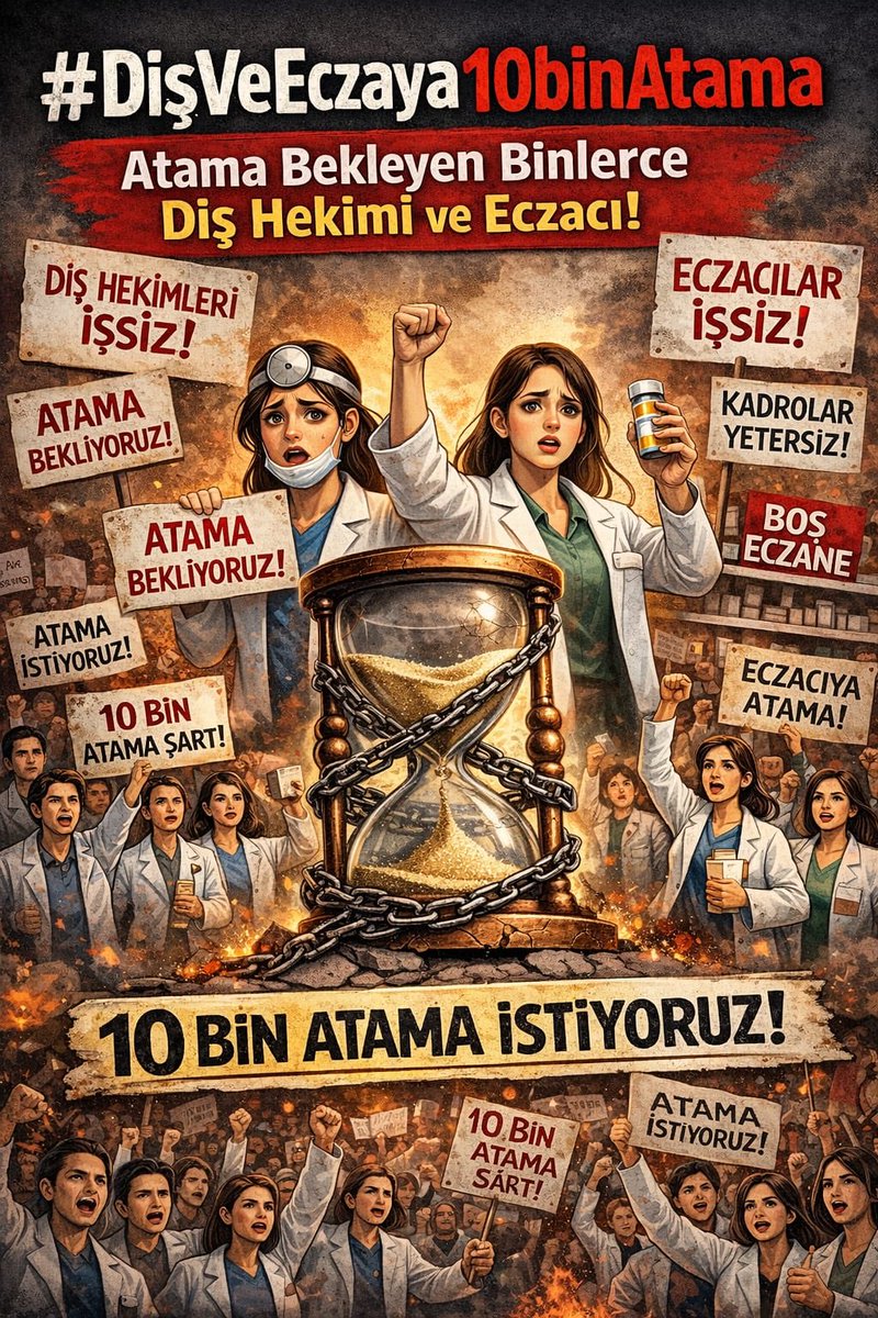 farmadumanim's tweet photo. Sağlık hizmeti eksik kadroyla yürümez. Diş hekimi ve Eczacı açığı kapatılmadan sistem düzelmez. 2026 atama yılı olsun! #DişVeEczaya10BinAtama https://t.co/zAkkb06NNh