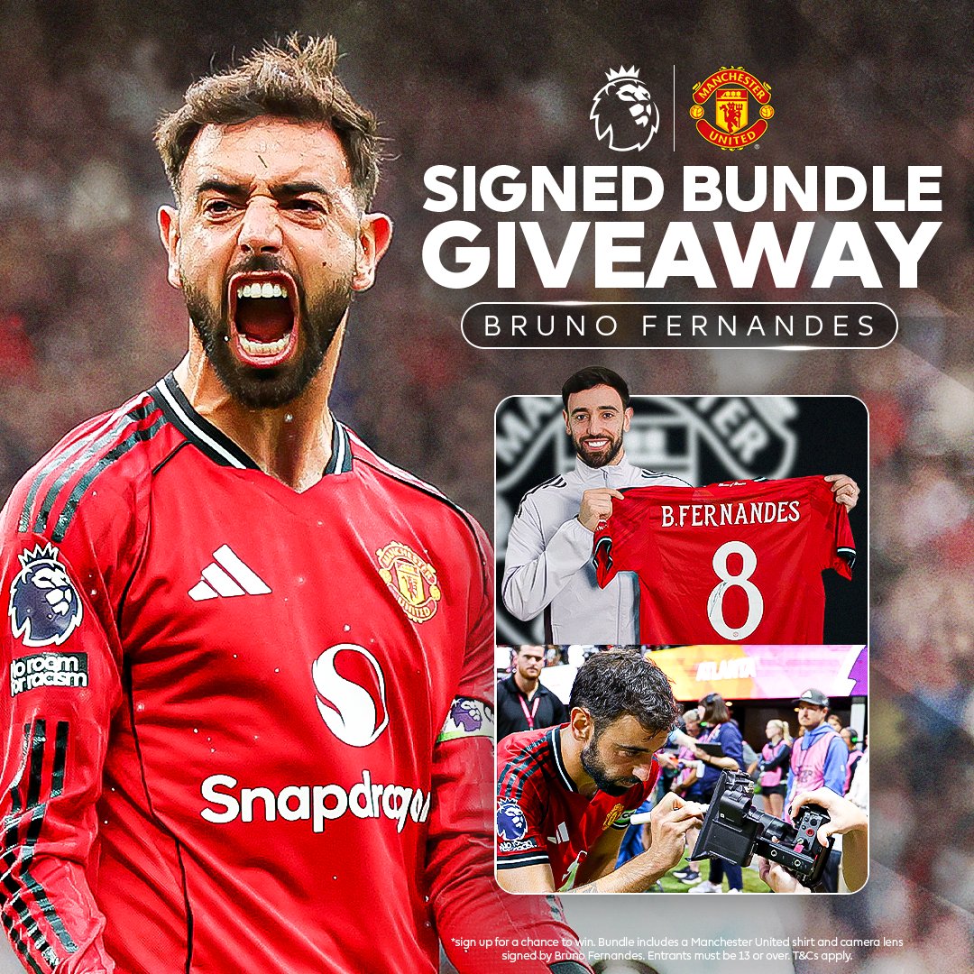 premierleague's tweet photo. Time is running out for you to win a SIGNED Bruno Fernandes @ManUtd bundle! Enter now! 👇🎁