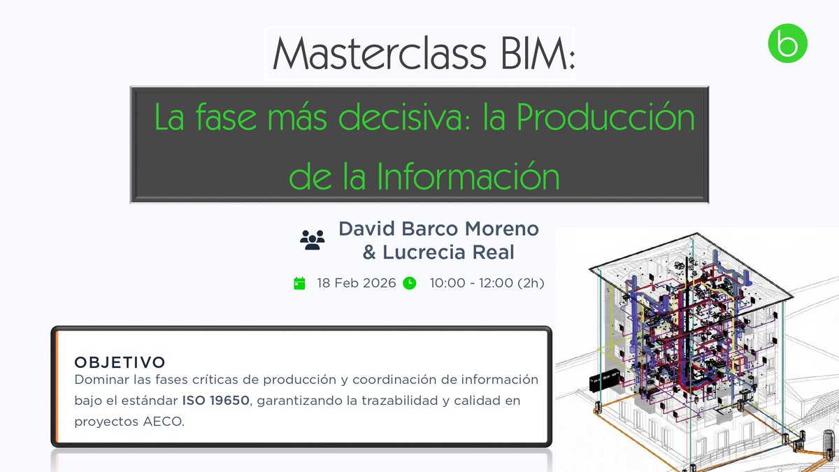 buticSchool's tweet photo. ¿Sabías que en #BIM el mayor riesgo no está en la coordinación, sino en cómo producimos la información? 🚨
Sin estrategia común ni BEP claro, el problema es de base ⚠️
MAÑANA Master Class (BIM+GIS, #ISO19650).
⏰ 10–12 CET
💻 Online
👉 https://t.co/WypV2iWweX
#AECO #MBAPP https://t.co/CJEQPZSZK4