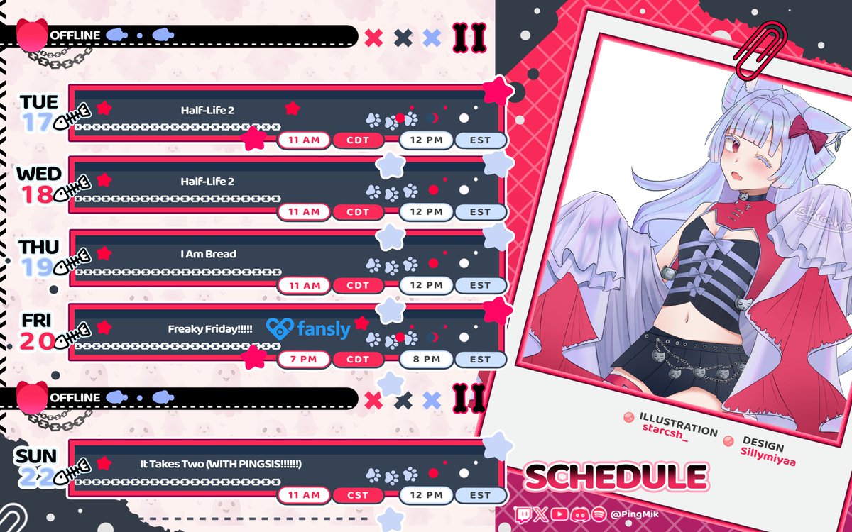 SCHEDULEEEEEE :3 We playing some new stuff this weeeeeeeekkkkkk