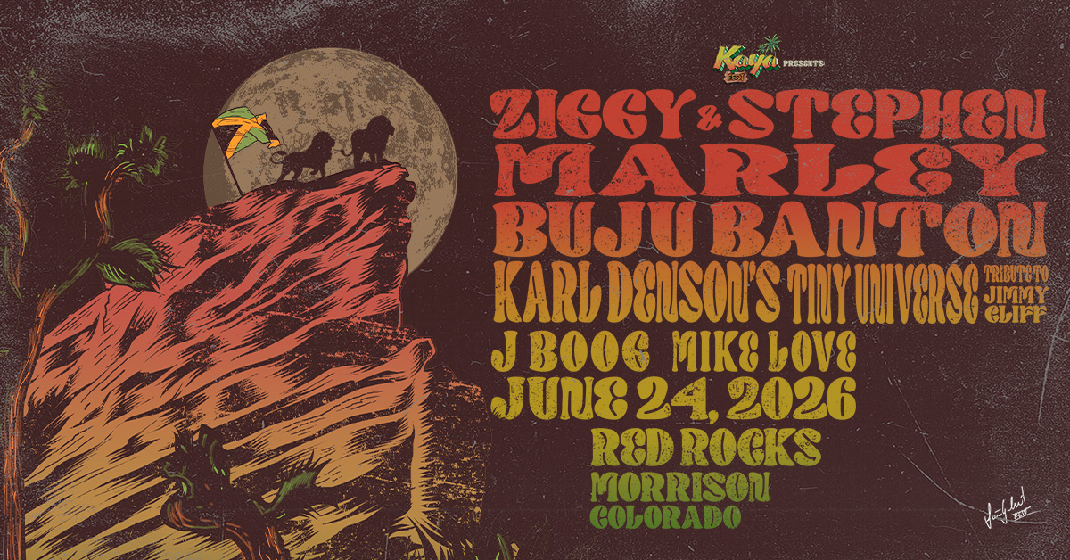 RedRocksCO's tweet photo. NEW SHOW: Celebrate a night of reggae at #RedRocksCO with @ziggymarley and @stephenmarley on June 24, 2026 🦁 Tickets on sale Friday, Feb. 20 at 10am MT!

🎫 https://t.co/9hJ2fQtCrF https://t.co/ClycFiaCN3