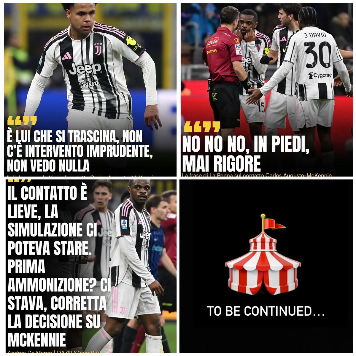 🎪 CIRCO SERIE A presenta: 
“STEP ON FOOT LATERALE”

Fischietti, cartellini e copione già scritto.
Il calcio è finito, restano solo i pagliacci.
🤡 🤡 🤡
#OpenVAR
#DisdettaDazn 
#MarottaLeague