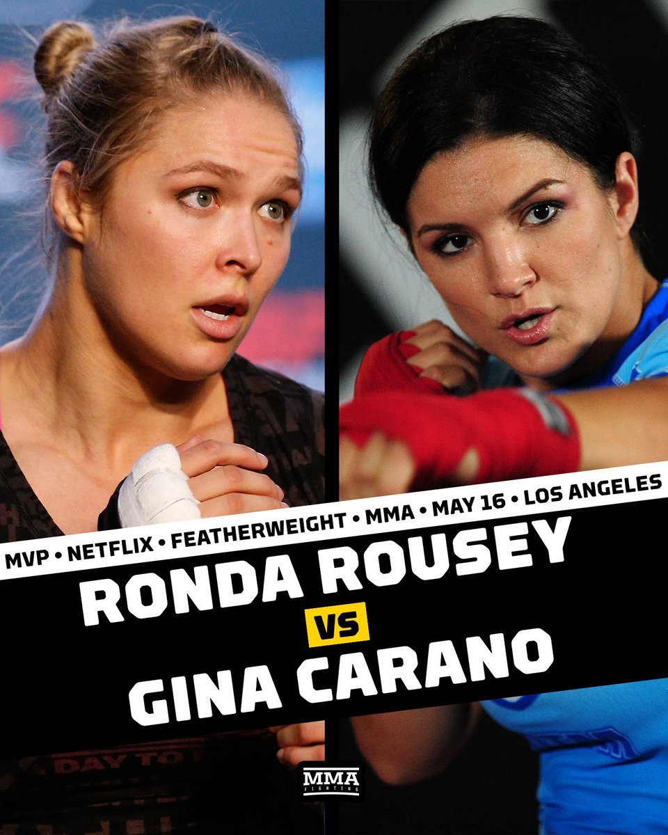 MMAFighting's tweet photo. 🚨 Ronda Rousey vs. Gina Carano IS SET for an MMA fight on Netflix. Who wins?  👀 🔥 https://t.co/3uvqPmHPS8