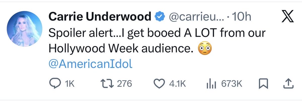 Trump supporter Carrie Underwood seems shocked people have been booing her on American Idol.

We can do better.

Boo louder.