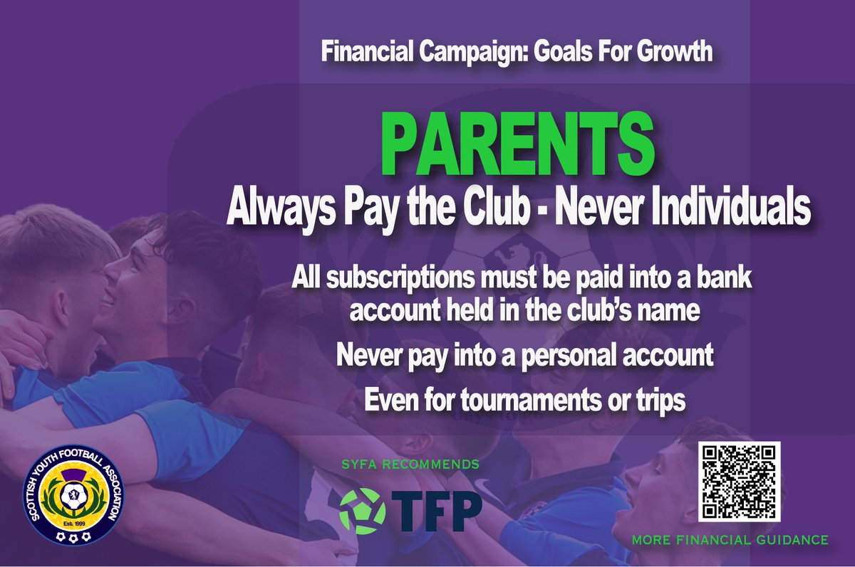 💸 Good Finances. Great Goals.

Parents financial guidance: scottishyouthfa.co.uk/.../SYFA-Finan…...

#GoalsForGrowth #BackingBetterClubs #SYFAFinancialCampaign
#SYFAxTFP <a href="/teamfeepay/">TeamFeePay</a>
