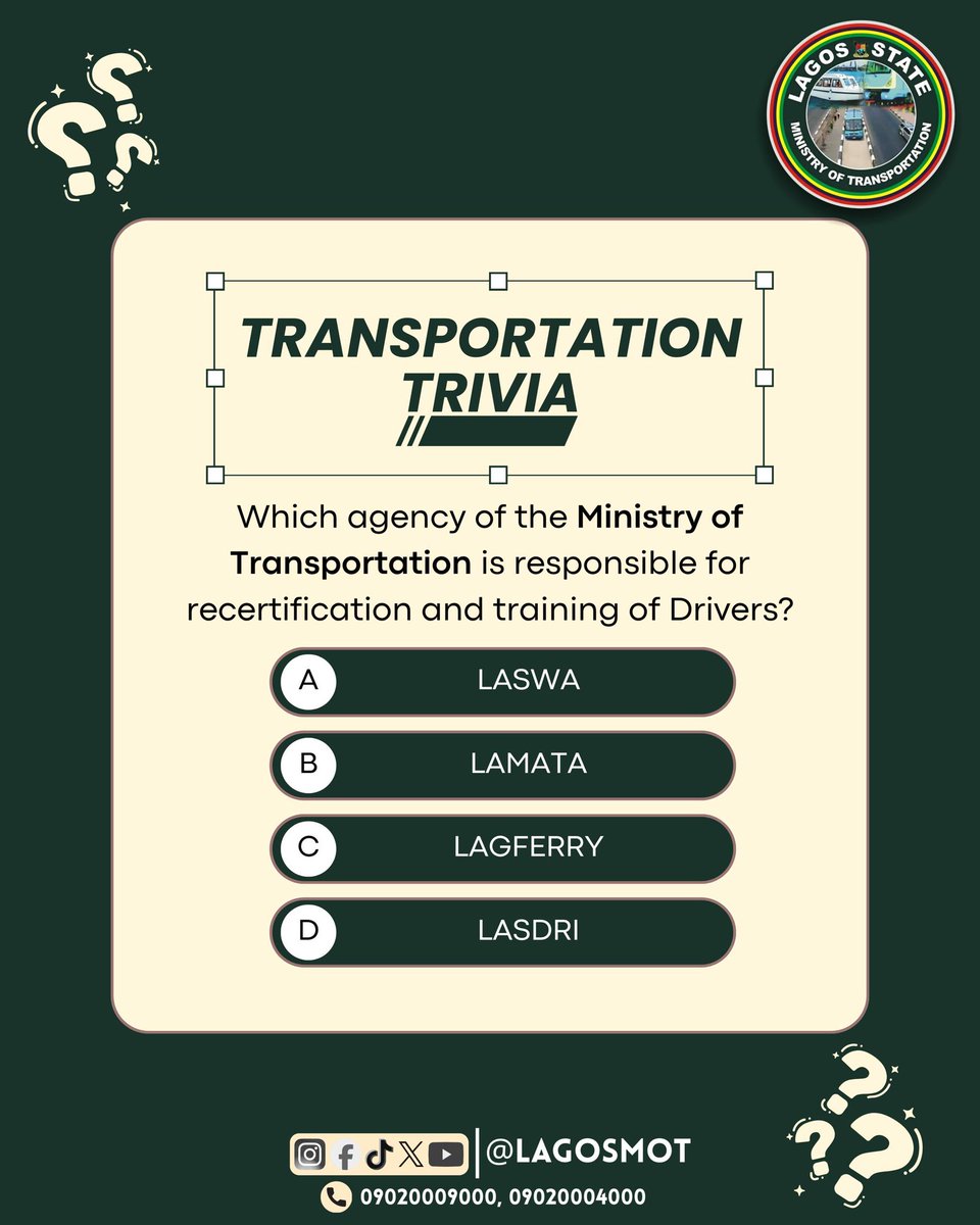 lagosMOT1's tweet photo. #MOTTrivia
#TransportKnowledge
#TransportMobility https://t.co/cJxrE8pBrW