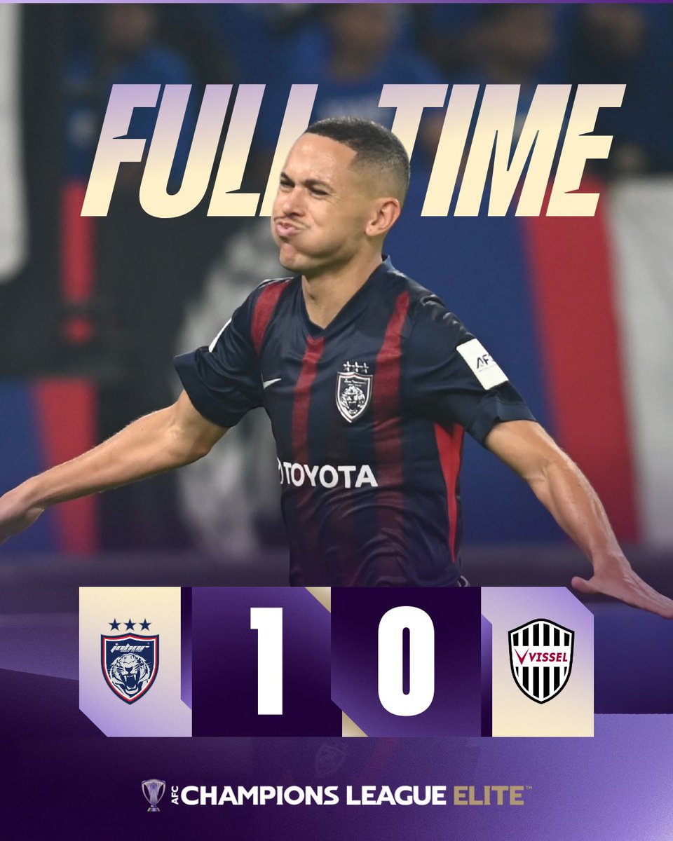 TheAFCCL's tweet photo. FT | 🇲🇾 JDT 1️⃣-0️⃣ Vissel Kobe 🇯🇵

Job done in Johor! JDT will now await their Round of 16 fate! 

#ACLElite | #JDTvVIS https://t.co/xwU0lNCX2g