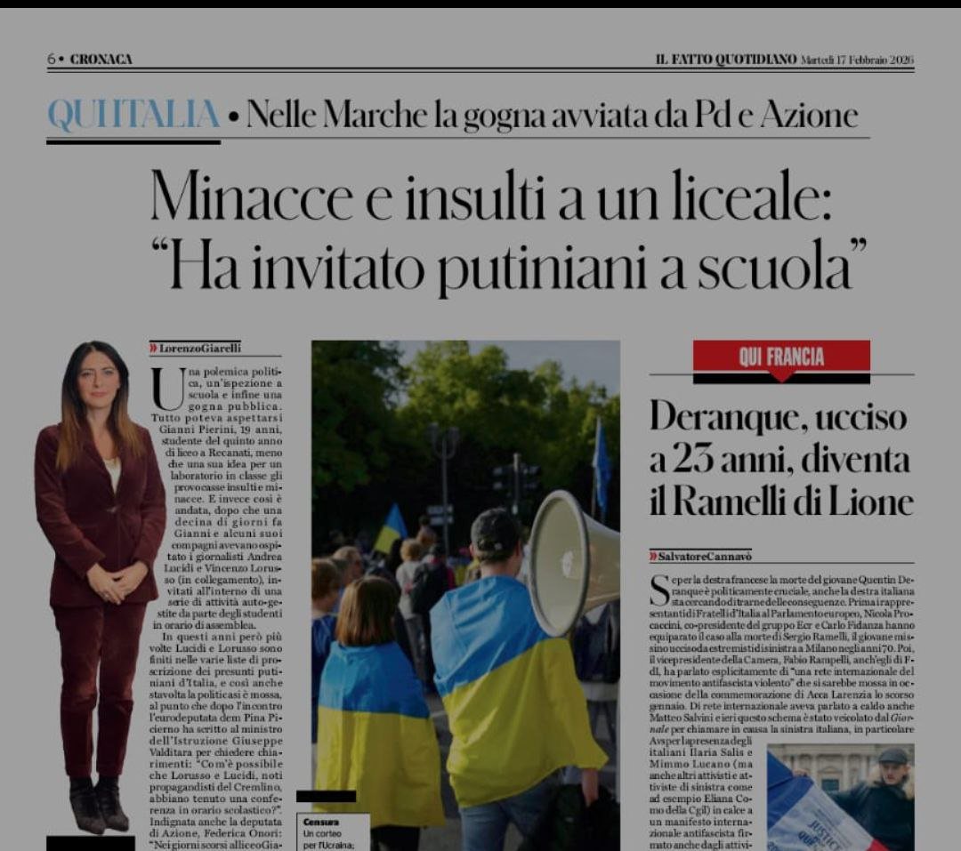 casacasala's tweet image. #Ucraina @Quirinale @SenatoStampa @skuolanet 

Presidente #mattarella.
@pinapic del @pdnetwork con una gogna mediatica ha messo in pericolo la vita di un ragazzo italiano di 18 anni del Liceo di #Recanati minacciato da nazisti ucraini per un incontro su Russia e Donbass.