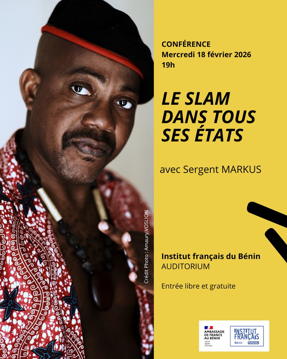 IF_Benin's tweet photo. #LeSlam dans tous ses états avec Sergent Markus
Le poésier nous parlera de la femme et de l'amour, mais surtout de la littérature avec quelques notes musicales.
📅Mercredi 18 février - 19h
📍Auditorium
🎟️ENTRÉE LIBRE ET GRATUITE
Vous aller aimer !!! https://t.co/b4yeB0Pvm1