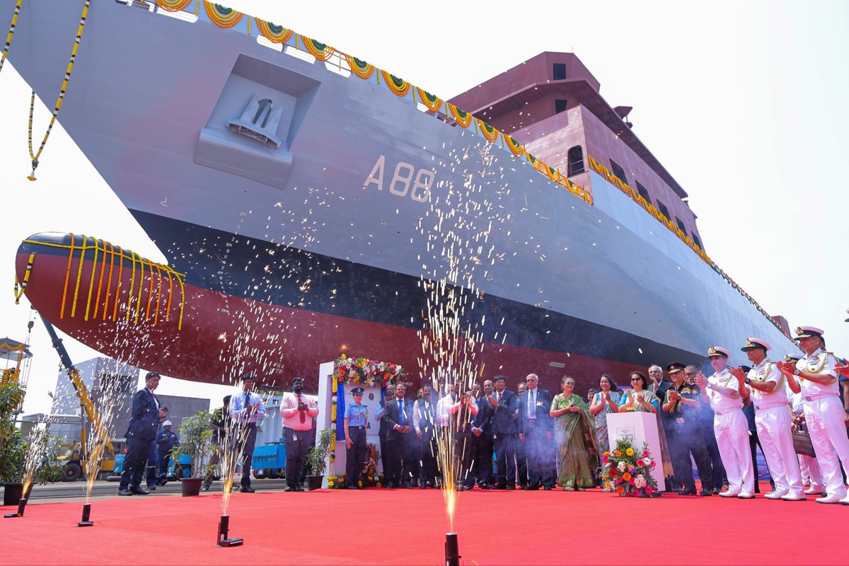 HQ_IDS_India's tweet image. General Anil Chauhan, Chief of Defence Staff #CDS, witnessed a defining milestone in India's maritime legacy as the first of three Cadet Training Ships #CTS, named 'KRISHNA', was launched at M/s L&amp;amp;T Shipbuilding, Kattupalli, Chennai by Mrs Anupama Chauhan. 

Indigenously designed