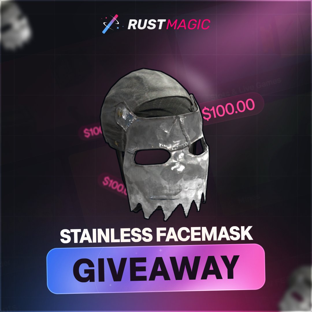 STAINLESS FACEMASK GIVEAWAY! 🩶

To enter you must: 
✅Follow <a href="/RustMagicCom/">RustMagic.com</a> 
✅RT this post &amp; Tag 1 Friend

  Giveaway ends in 5 days, goodluck!