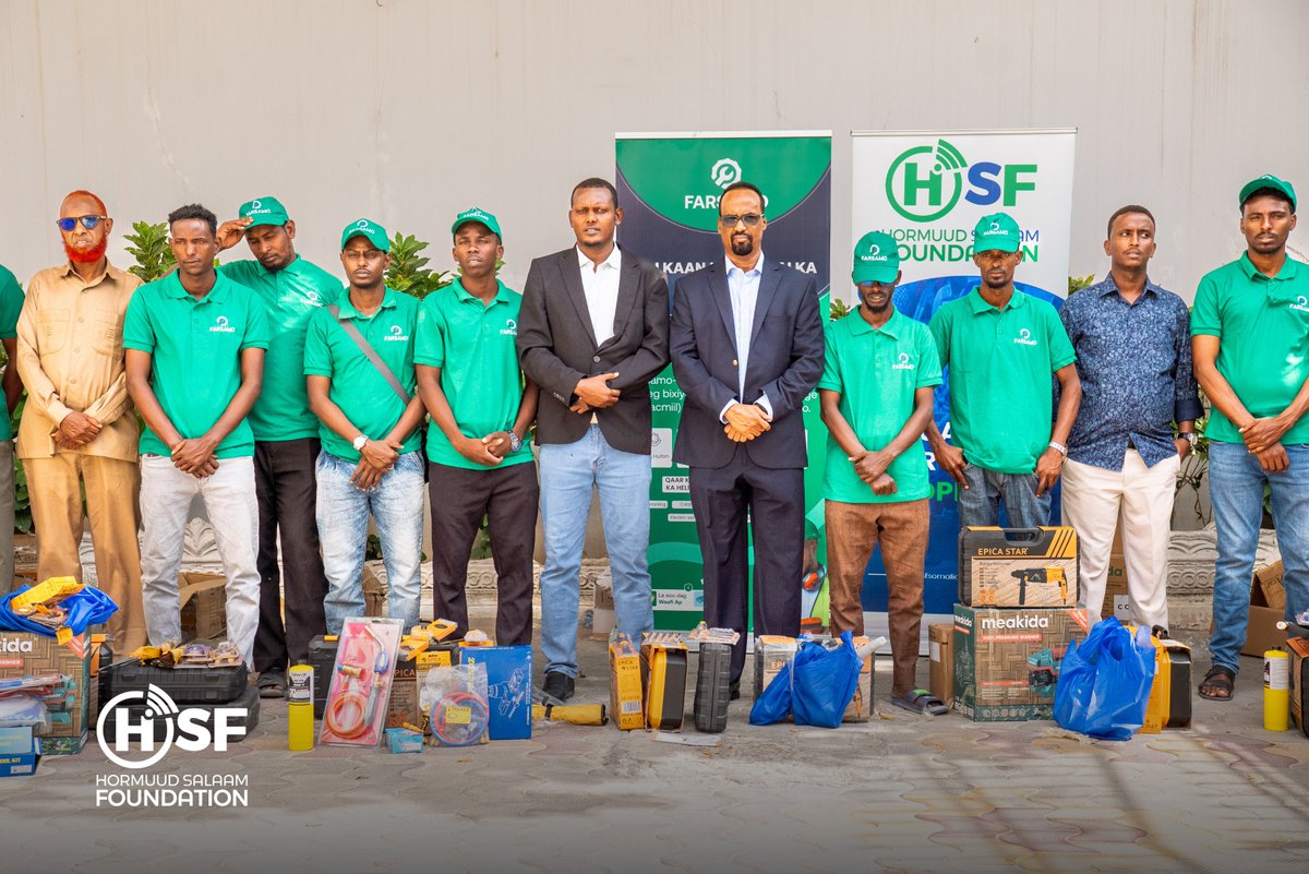 Hormuud's tweet photo. Hormuud Salaam Foundation has empowered 20 young professionals — including plumbers, electricians, and refrigeration technicians by creating sustainable employment opportunities and equipping them with the essential tools they need to succeed and grow their careers.

This initiative was implemented in partnership with Rikaab, while the Waafi app makes it easier for communities to access the platform and connect with trusted, reliable technicians anytime, anywhere.

#YouthEmpowerment #HSF #SocialImpact