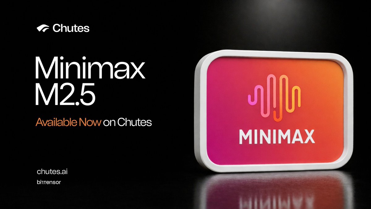 MiniMax M2.5 is LIVE on Chutes 🪂 
SOTA on coding, agentic tasks, and search. 37% faster than M2.1.
80.2% SWE-Bench Verified
51.3% Multi-SWE-Bench
76.3% BrowseComp
196K context
$0.15/M input · $0.60/M output · TEE confidential compute
Try it now → chutes.ai/app/chute/ce6a…