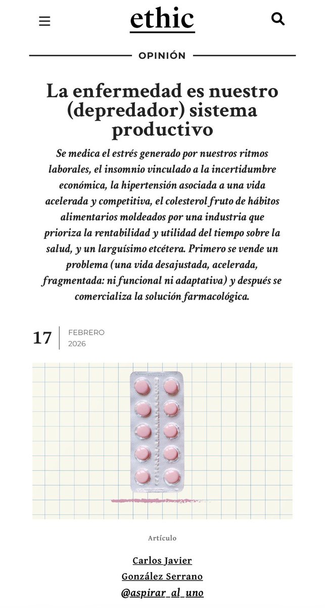 El estrés por permanecer constantemente ocupados se ha normativizado y se nos imponen la culpa y la medicalización para gestionarlo. Se señala al individuo en vez de cuestionar los desajustes políticos y socioeconómicos que originan nuestros malestares: bit.ly/46aFCnO