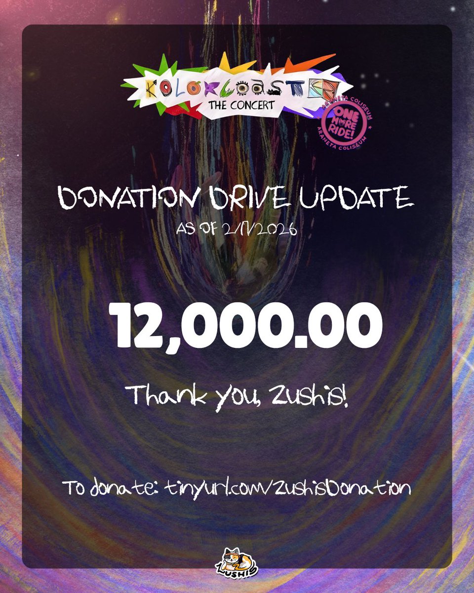 [🌟]

Zushis! Here is the status update for our donation drive's accumulated funds. Thank you so much for your donations, we'll put them to good use!

The drive is still open if anyone still wants to donate!
🔗: tinyurl.com/ZushisDonation

#KOLORCOASTEROneMoreRide #maki