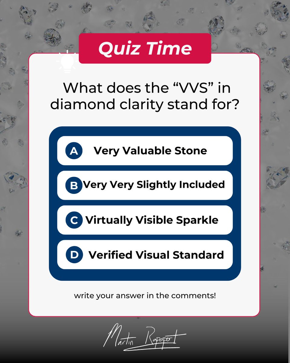 MartinRapaport's tweet image. Diamond experts, this one’s for you! 💎 Can you decode the grading scale? 
 
#DiamondQuiz #GemTrivia #DiamondClarity #JewelryKnowledge