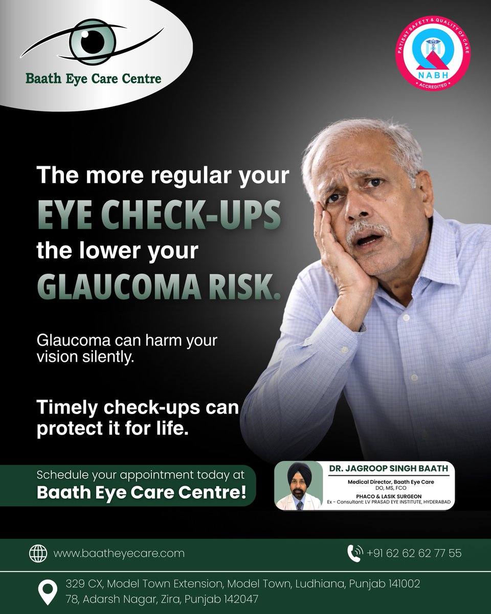 baatheyecare's tweet photo. Glaucoma is called the silent thief of sight for a reason. It damages vision gradually - often without noticeable symptoms.

📞 Book your appointment now.
Visit https://t.co/ZelhpCKi8z

#GlaucomaAwareness #ProtectYourVision #EyeCheckup #BaathEyeCare #HealthyEyes #VisionCare https://t.co/PEurMDYTpR