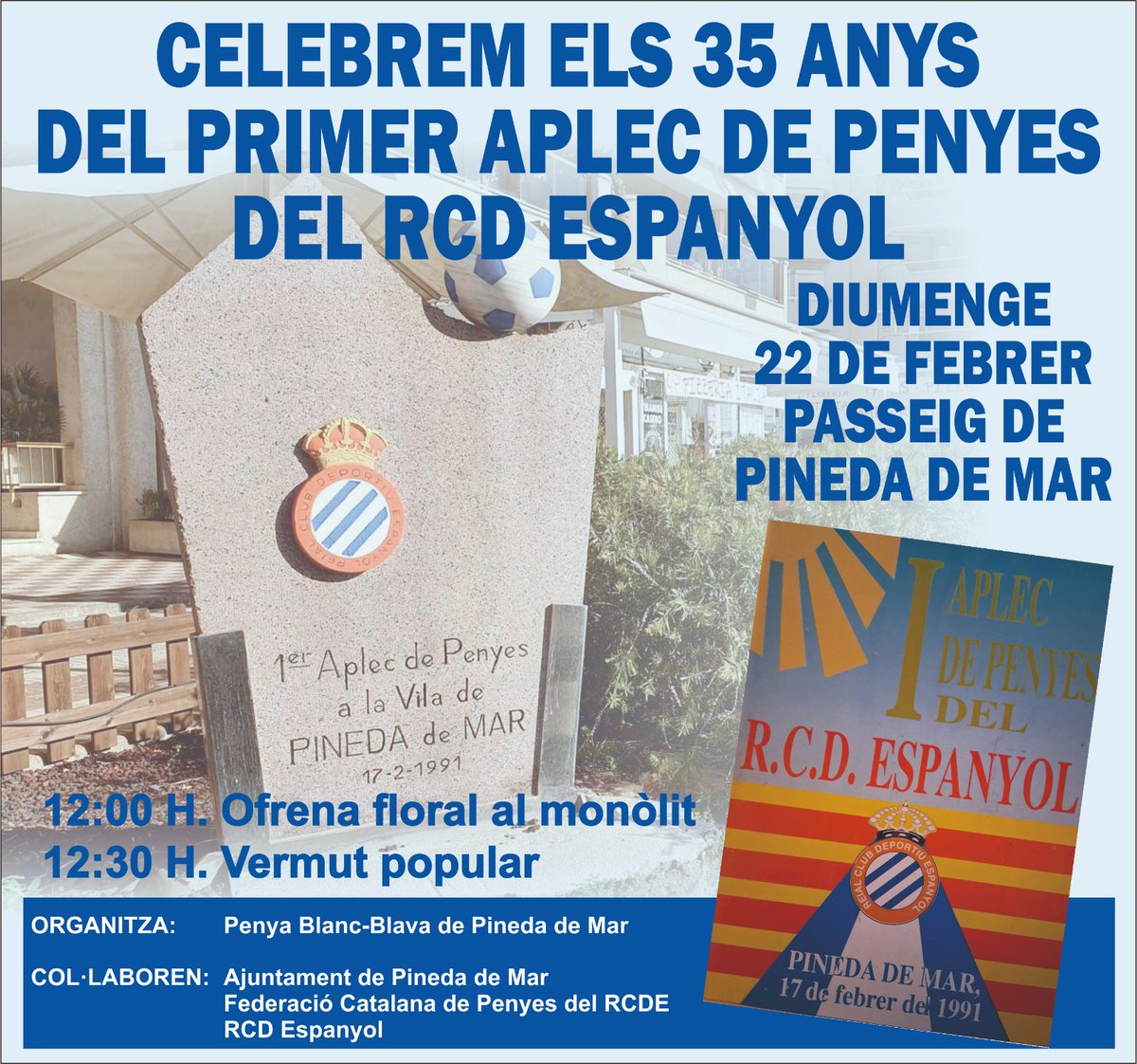 Aquest diumenge celebrarem els 35 anys del primer aplec de penyes a #pinedademar
#rcde #fcpe