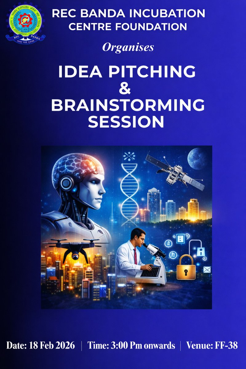 recb_ic's tweet photo. An orientation session was conducted by the REC Banda Incubation Centre on "Idea Pitching and Brainstorming." on 18th Feb 26 @vibhashds10 @shivesh0107 https://t.co/xQBG2qrrtA
