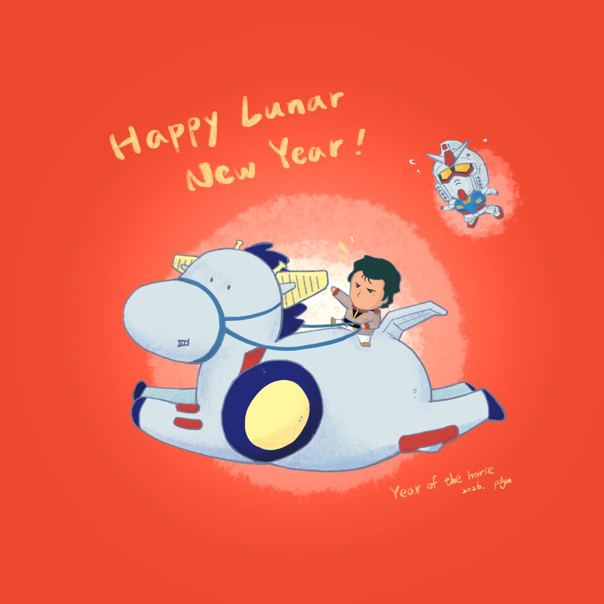 poweredgmkun's tweet photo. Wishing you a joyful Year of the Horse! 🐎
White Base - Trojan Horse of EFF
新年快樂，平安健康！
馬年來畫個白色木馬
#whitebase #gundam #ガンダム #illustration #機動戦士ガンダム #procreate https://t.co/QSBgsRrM8p