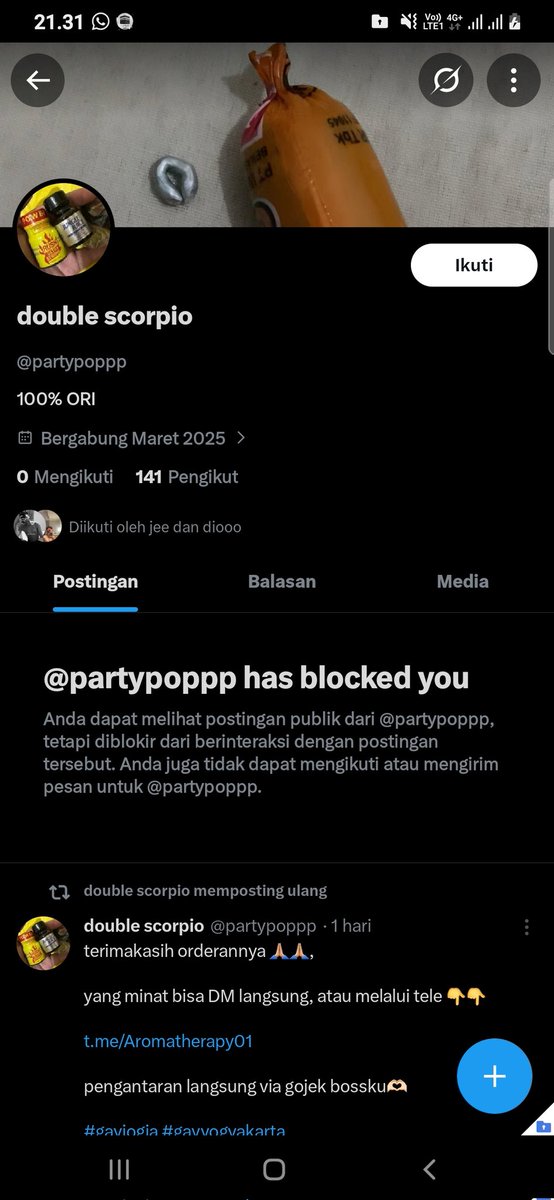 RoniAde3's tweet photo. Anjeng ketipu beli popers udah paymet gw di block,hati2 ya guys #gayjogja https://t.co/WbNZImzvWy