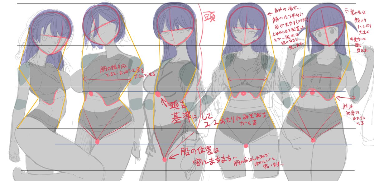 ありがとうございます!!
自分は別に人体の勉強やデッサンを学んだわけではないという前提ですが…
自分の絵の下書きで、ざっくり見本を作ってみました
人体を描く時はパーツの比率を覚えるのが一...
続き→https://t.co/b0FrKJ61v4
#マシュマロを投げ合おう 