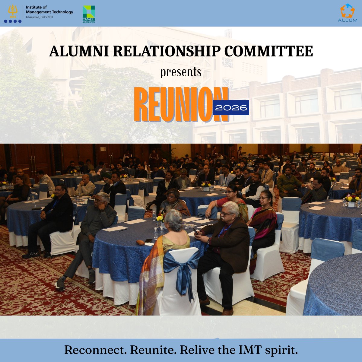 IMTalcom's tweet photo. The Alumni Relationship Committee &amp; IMTGAA were delighted to reconnect the IMT Ghaziabad  fraternity at a vibrant reunion with 250+ attendees. Grateful for our alumni and honoured by the  presence of our Director, Mr.  Atish Chattopadhyay and IMTGAA members. https://t.co/8IllfY04J3