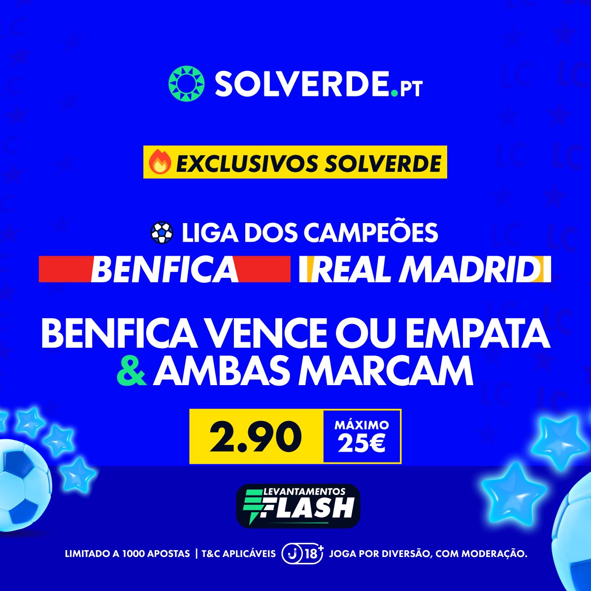 Se este Exclusivo Solverde bater damos 10€ em Free Bets a 10 pessoas que derem RT.

Têm de estar a seguir-nos.