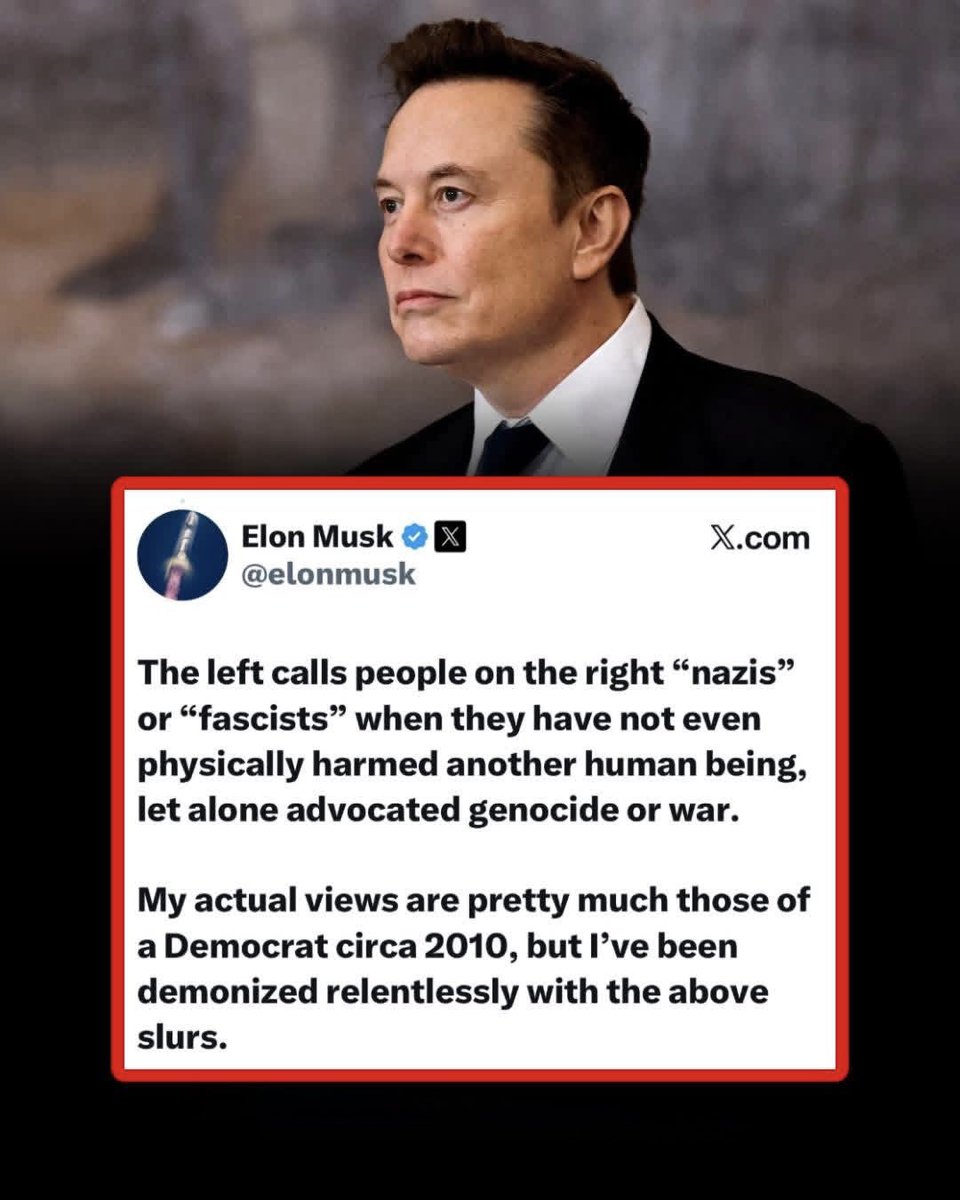 Alladinumar's tweet image. 🔥 Elon Musk Just Dropped Truth Bombs On The Left’s “Nazi” Smears

he’s calling it like it is. The left keeps slapping “Nazi” and “fascist” labels on anyone right of center, even when there’s zero evidence of harm, genocide advocacy, or violence. 

#ElonMusk #Democrats