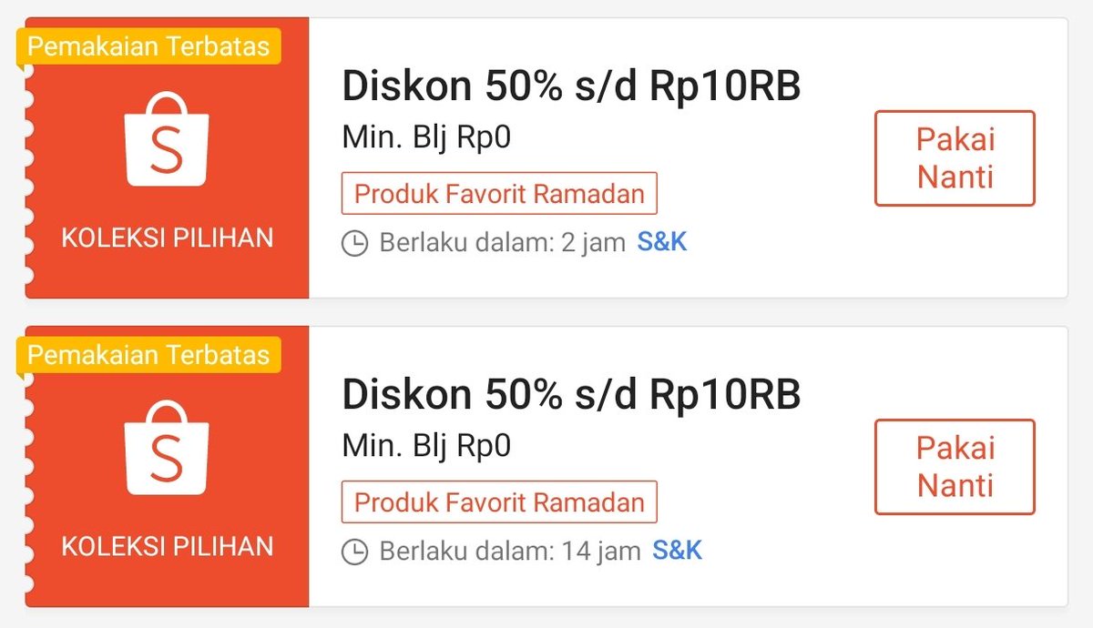fafifufime's tweet photo. Voucher Diskon 50% sd 10rb
Minimal belanja Rp0

⏰00.00 dan 12.00
🗓️ Setiap hari

Cara pakai voucher:
- Cek voucher di sini
https://t.co/TBRFjbey3C
- Klik pakai nanti
- Cari produk yang ada di halaman tersebut
- Masukkan ke keranjang dan CO pada jam diskon berlaku https://t.co/8v2crK663P