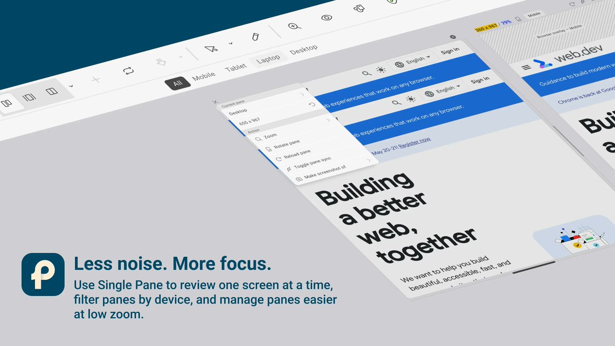 PixefyApp's tweet photo. New Pixefy update is live 🚀

🔹 Single Pane mode
🔹 Filter panes by device type
🔹 Better pane controls when zoomed out
🔹 Improved view mode menu

Cleaner workflow, more focused testing.
#Pixefy #DevTools #WebDev #ResponsiveDesign https://t.co/tqxZkLHHCK