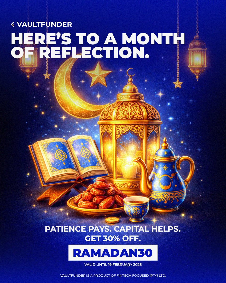 VaultFunder's tweet photo. Ramadan is a season of discipline, patience, and reflection.

Bring those same principles to your trading
and operate with structure — not impulse.

🌙 30% OFF all accounts
Use code: RAMADAN30
👉 Start your challenge → Link in bio

#VaultFunder #Ramadan #RamadanMubarak #TradingDiscipline #GetFunded #PropFirm #ForexTrading #GoldTrading #IndicesTrading